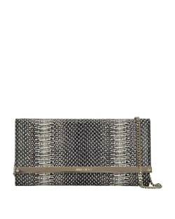 Milla Long Wallet On Chain, Snakeskin, Black, MXZBH6, B/DB/S/AC, 3*